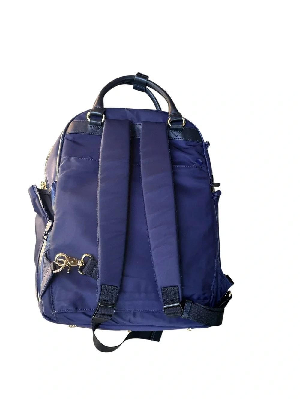Lo & Sons Rowledge Backpack Navy Nylon Brown Leather Laptop Travel Work Bag